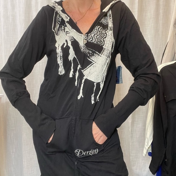 NWT Dereon open Back hoodie zip up dress size large - Picture 2 of 14